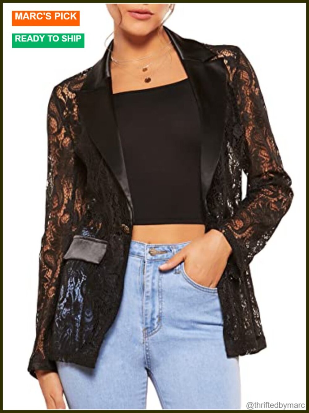 WDIRARA Floral Lace Mesh Long Sleeve Blazer Women's Business Casual Jacket